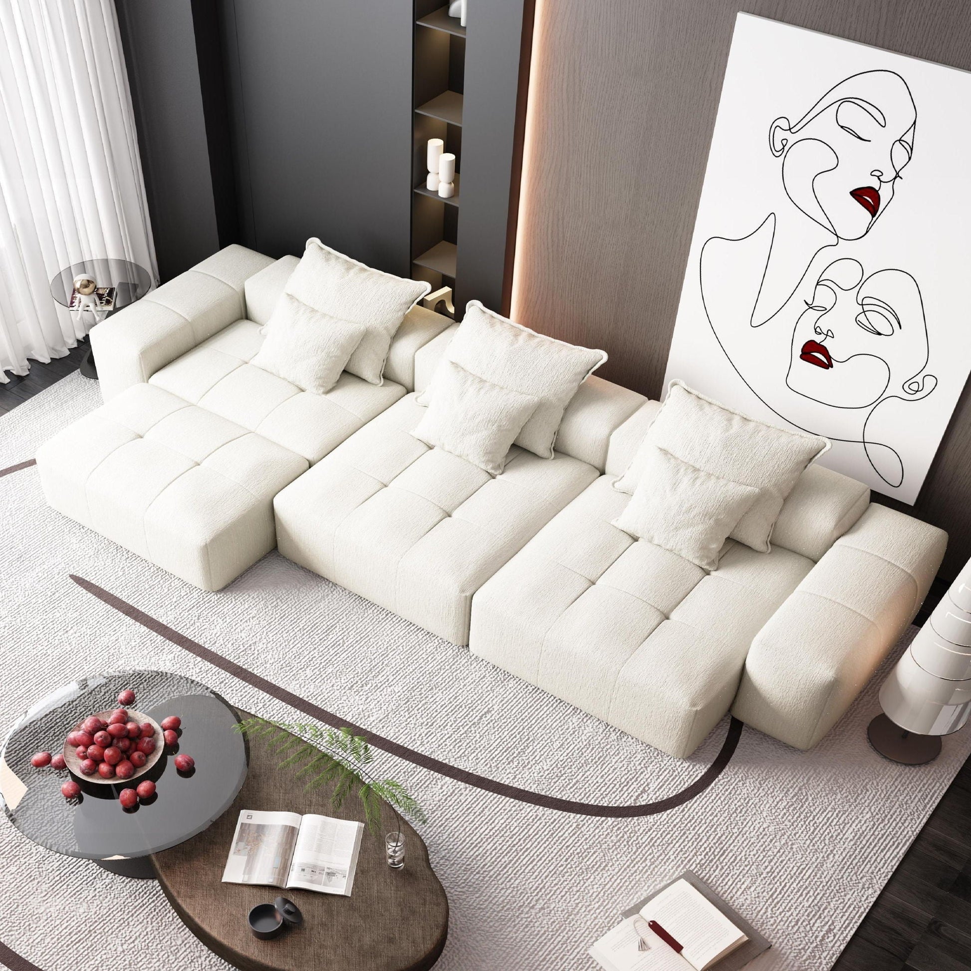 Modern Oversized DIY Combination Modular Sectional Sofa with Pillows, cream fabric HouseOfZazla on Tampa Home & Garden Store
