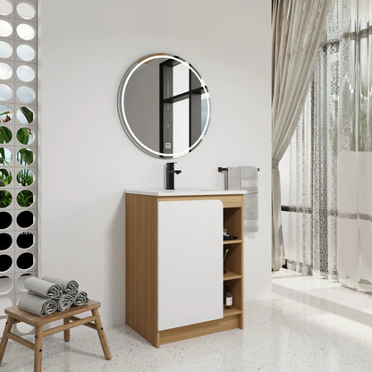 Freestanding Vanity with Thin Rim Sink Light Oak