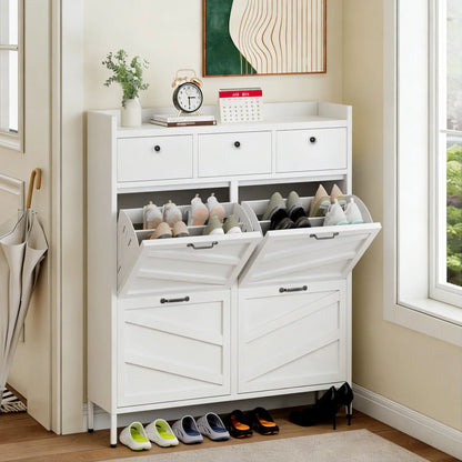 Shoe Cabinet With Flip Drawers and Hidden Storage
