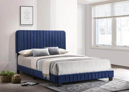 Blue channel-tufted upholstered bed by HouseOfZazla with tall headboard on Tampa Home & Garden Store