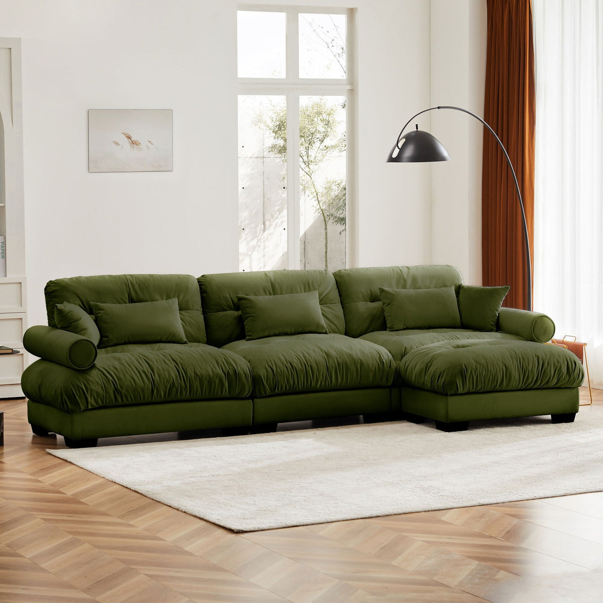 Super Comfort Oversized Modular Sectional Sofa with Movable Ottoman, green velvet, 2-piece set on Tampa Home & Garden Store