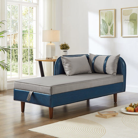 65-inch Storage Chaise Lounge Sofa by HouseOfZazla in navy with gray cushions on Tampa Home & Garden Store