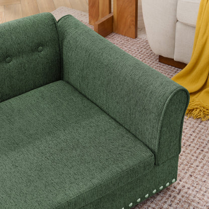 Oversized Pet Sofa in green textured fabric with button tufting and studded edge on Tampa Home & Garden Store