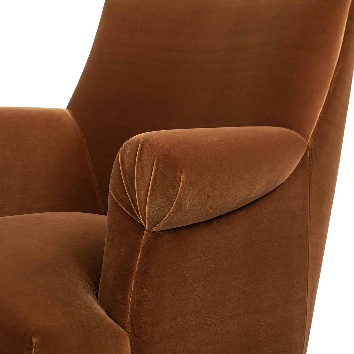Eloise 30-inch pleated sock-arm accent armchair in burnt orange performance velvet on Tampa Home & Garden Store