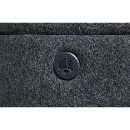 Recliner chair in dark grey fabric with built-in power outlet and USB port on Tampa Home & Garden Store