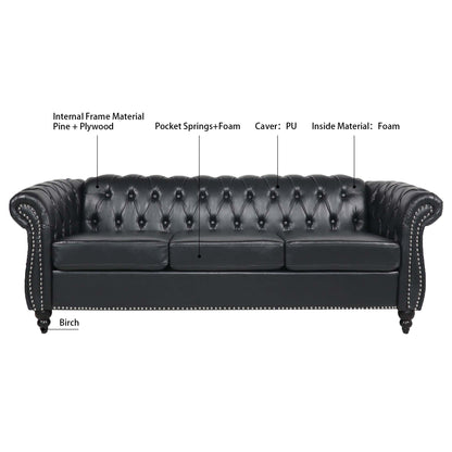 Black Chesterfield Sofa and Soft PU Rolled Arms