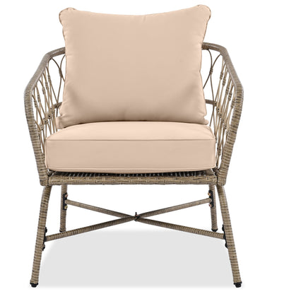 Bohemia-Inspired 4-Person Outdoor Seating Set wicker chair with beige removable cushions on Tampa Home & Garden Store