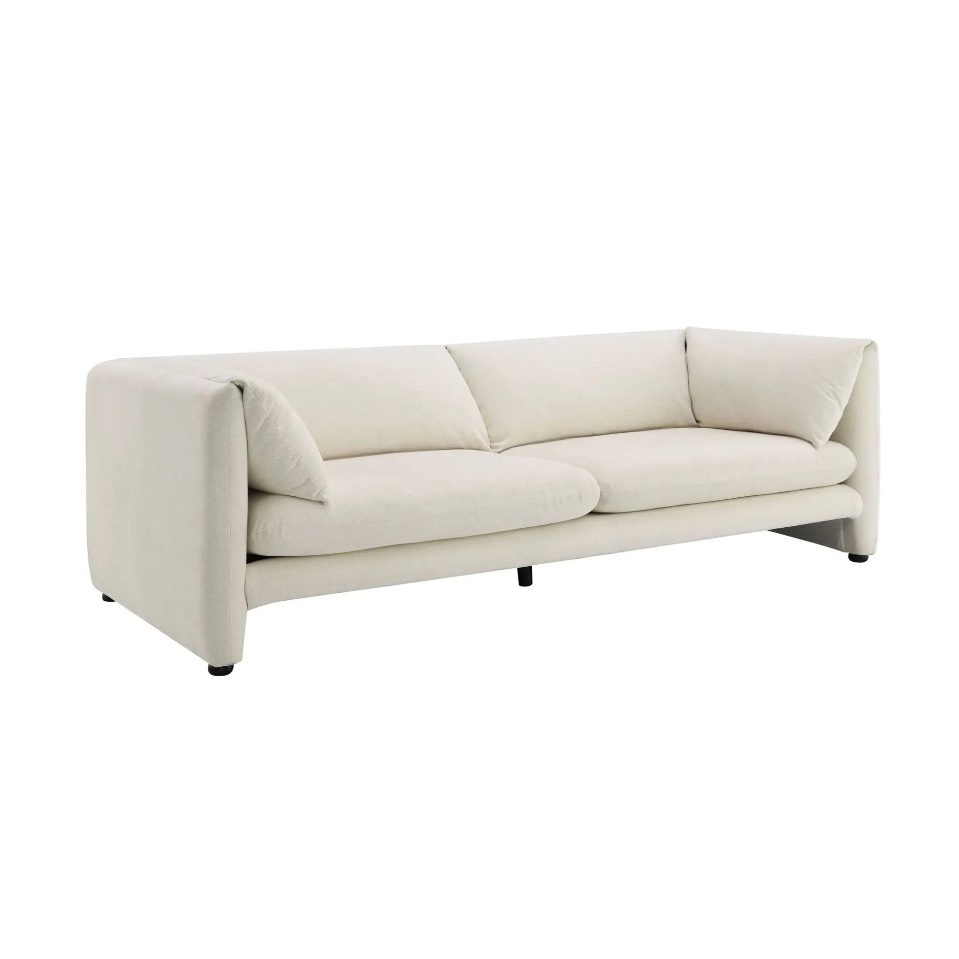 Jaeda Boucle Sofa beige with plush cushions and square arms, stationary with black legs on Tampa Home & Garden Store