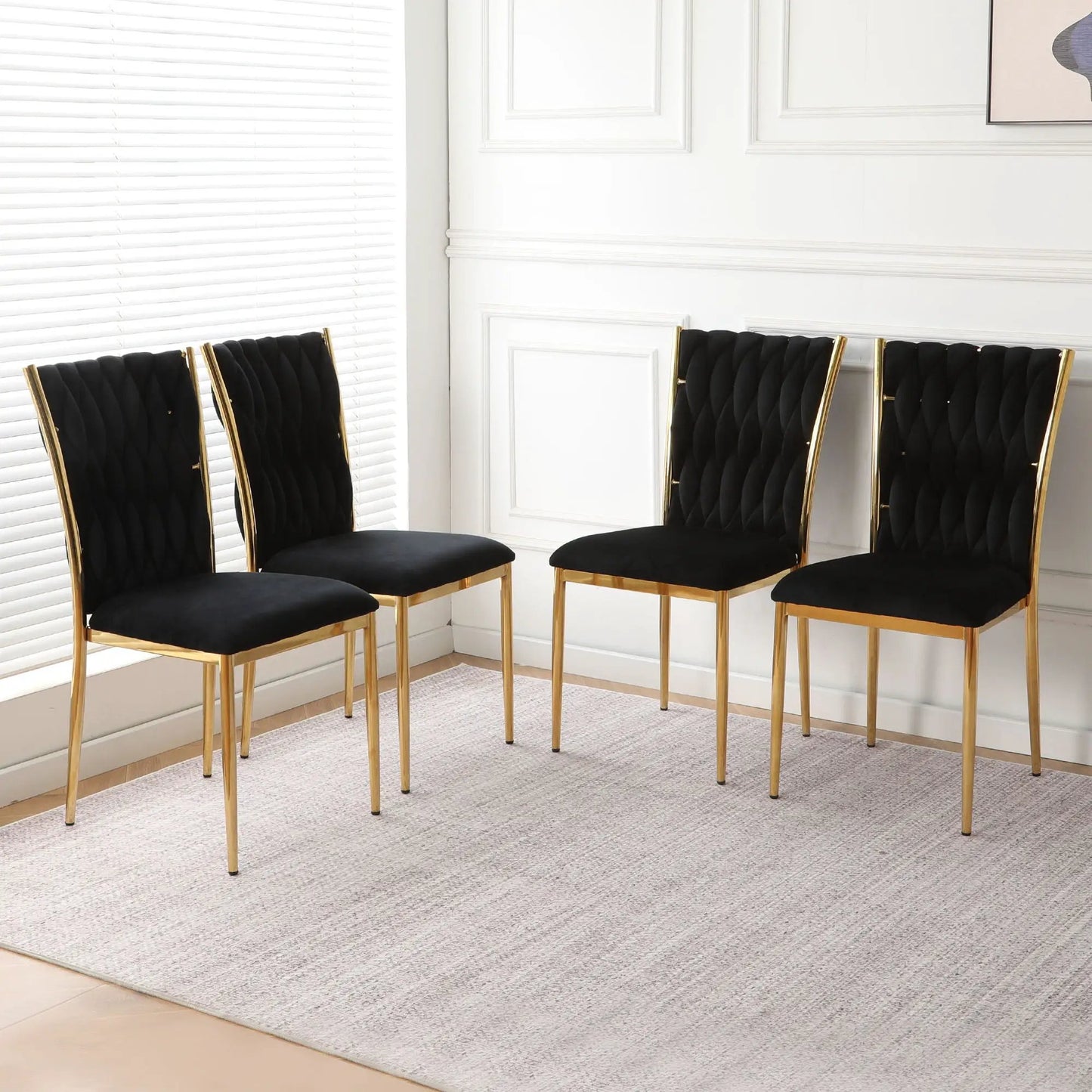 Modern dining chairs set: 5 black velvet chairs with gold-tone legs on Tampa Home & Garden Store