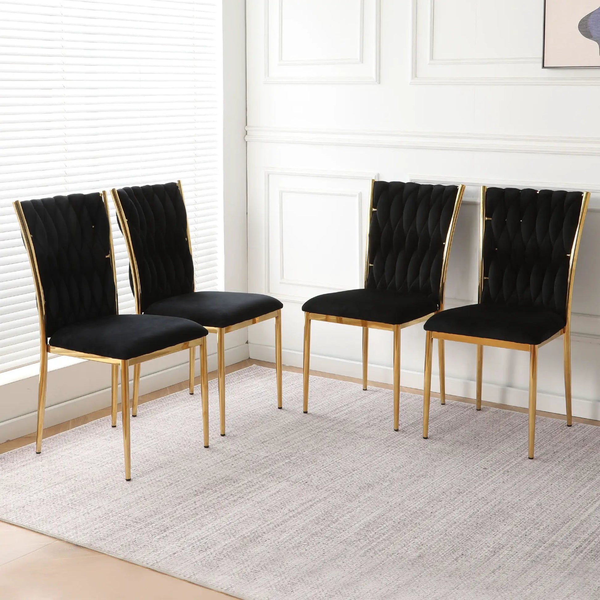 Modern dining chairs set: 5 black velvet chairs with gold-tone legs on Tampa Home & Garden Store
