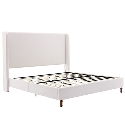 Harper tall upholstered bed with high beige headboard and slatted foundation by HouseOfZazla on Tampa Home & Garden Store