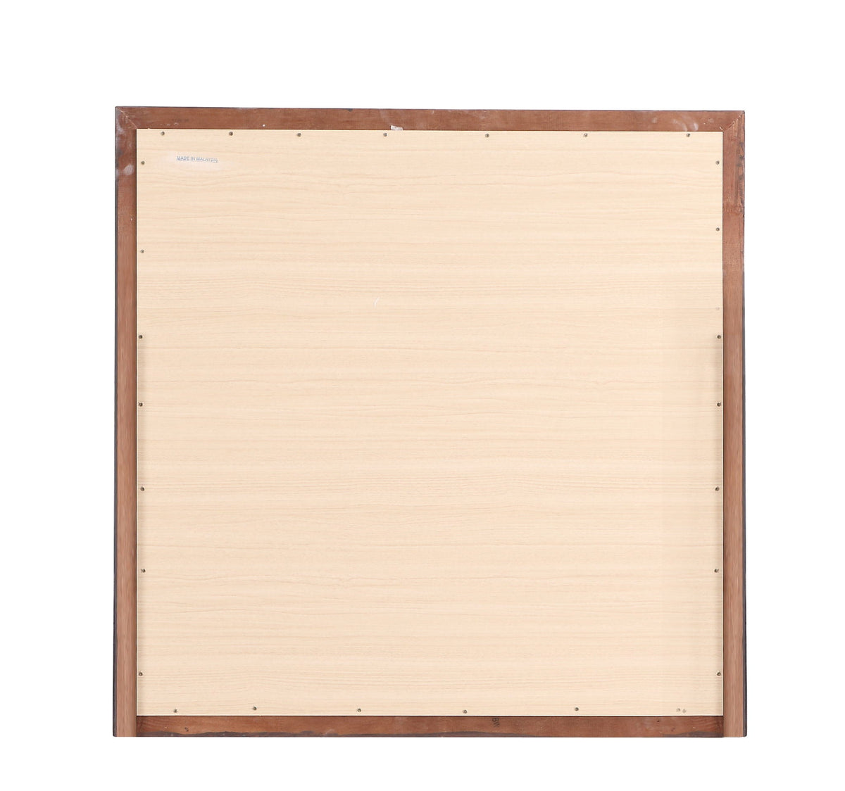 Traditional wall mirror with brown wood veneer frame; back panel with screws on Tampa Home & Garden Store
