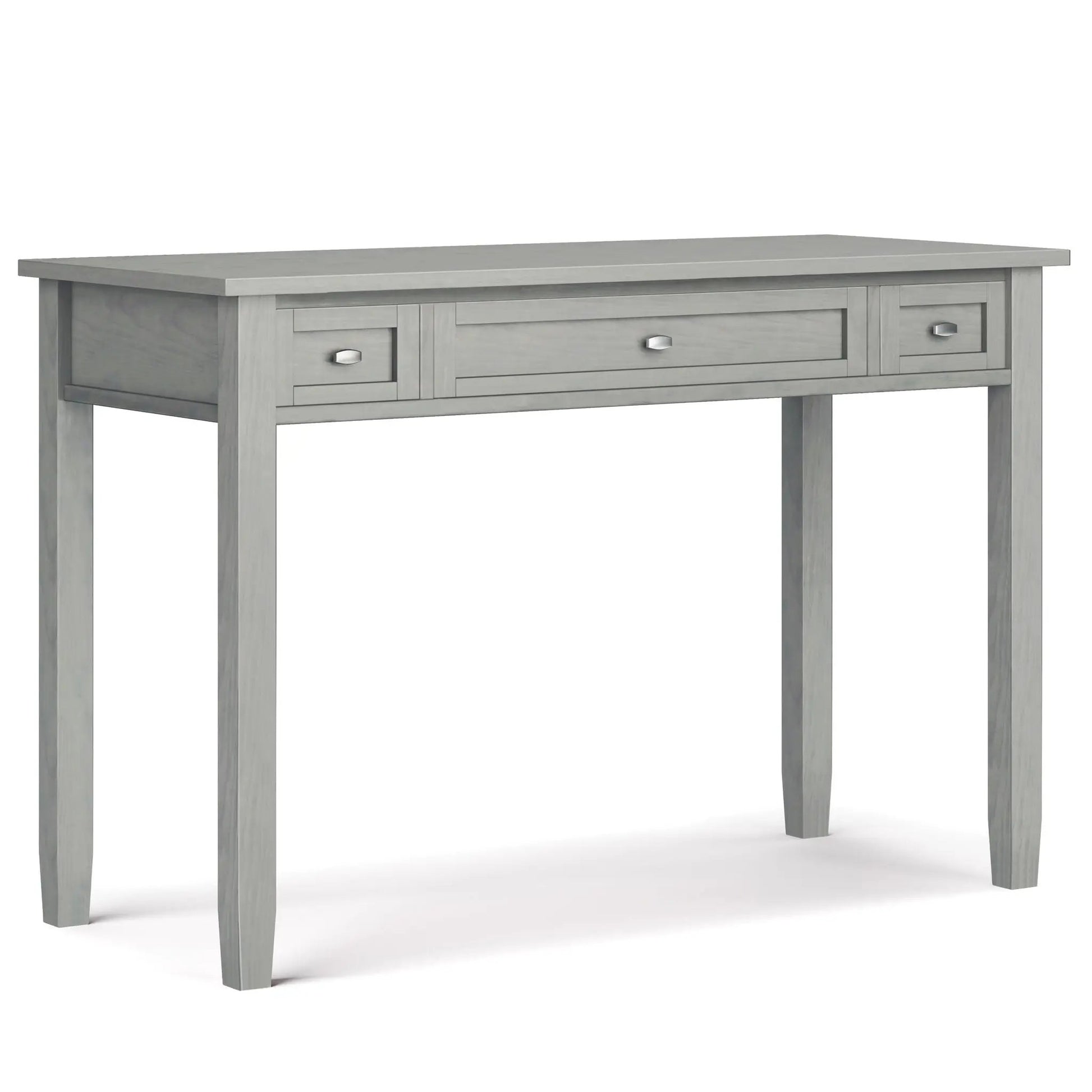 Warm Shaker Handcrafted Desk in graywashed wood with three front drawers and metal pulls on Tampa Home & Garden Store