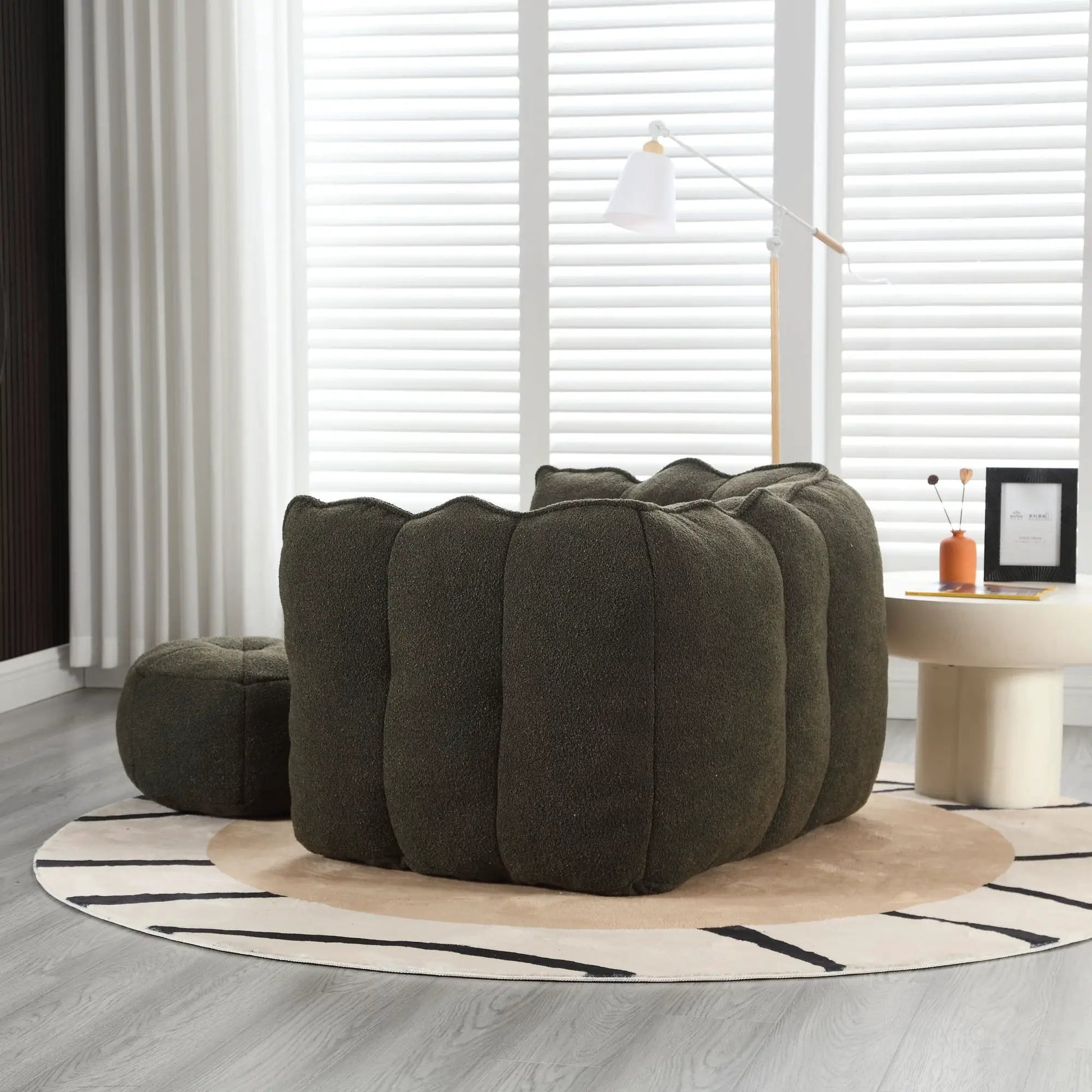 Soft Bean Bag Chair With High Resilient Foam and ottoman in dark textured fabric on Tampa Home & Garden Store