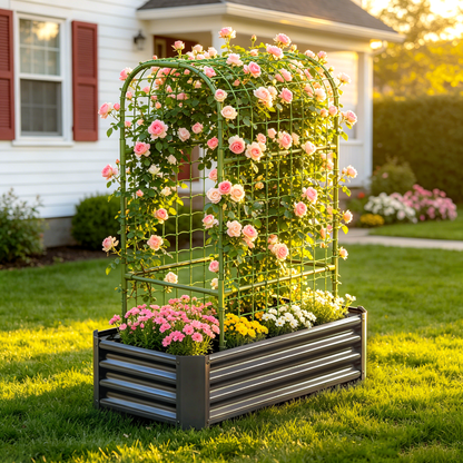 Outdoor Raised Garden Bed and Trellis Planter