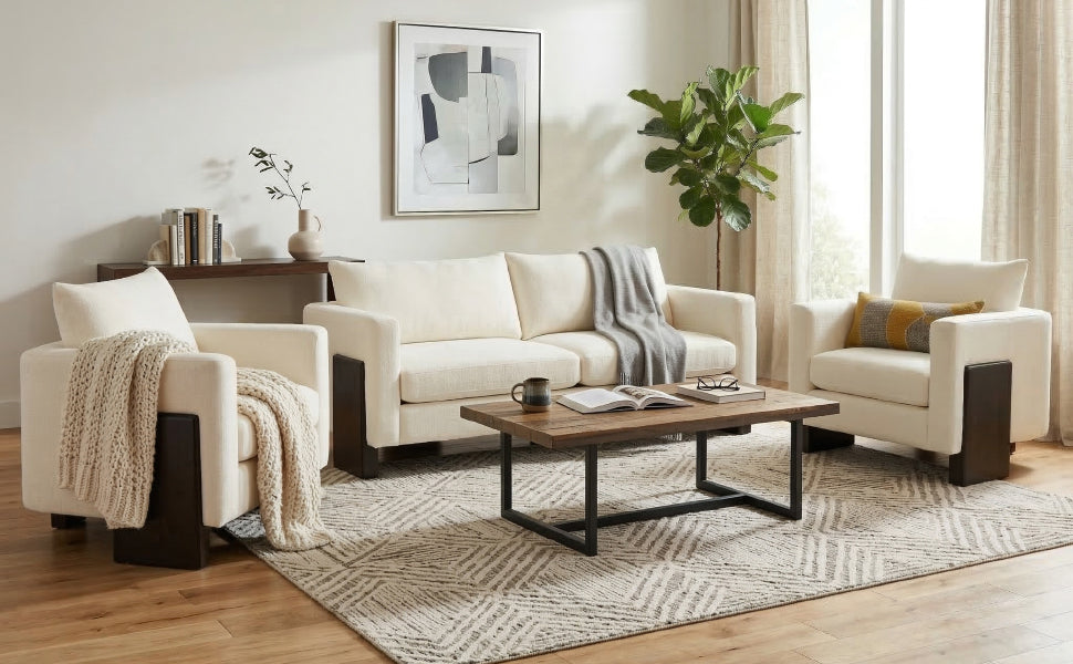 A plush cloud sofa and chenille three piece set