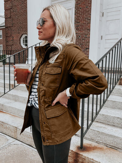 Stevvex brown pocketed zip-up jacket lightweight outerwear with pockets on Tampa Home & Garden Store on Tampa Home & Garden Store
