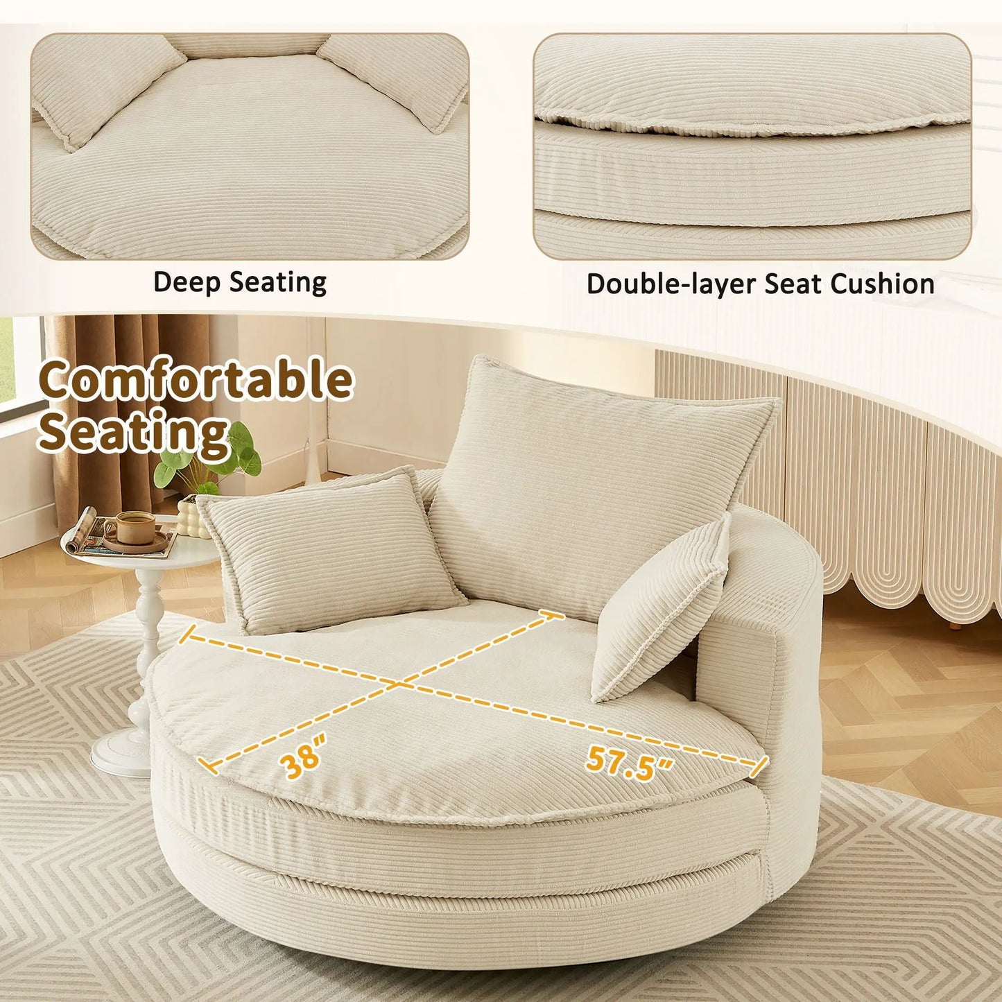 360 Degree Swivel Barrel Chair with Dual Cushions