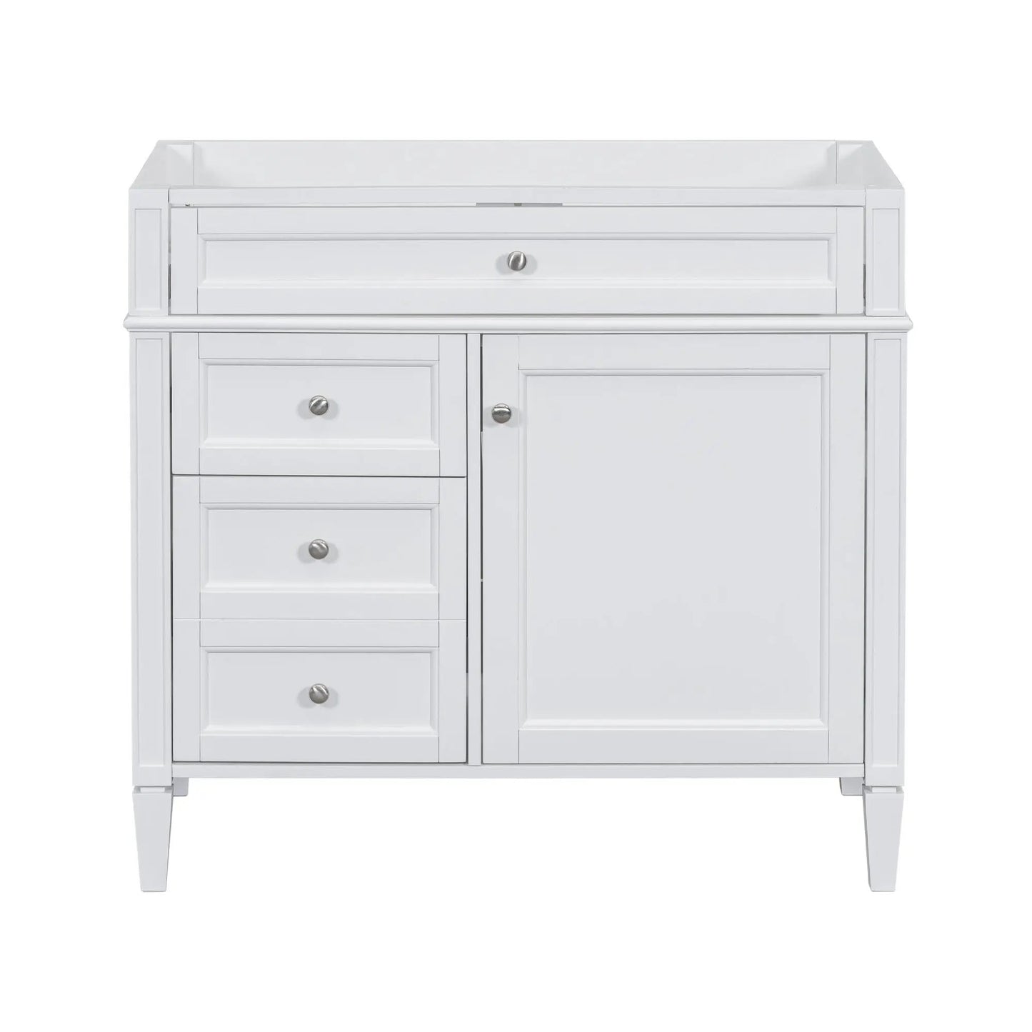 White bathroom vanity base with 2 drawers and tip-out drawer and storage cabinet by Unique Piece Furniture on Tampa Home & Garden Store