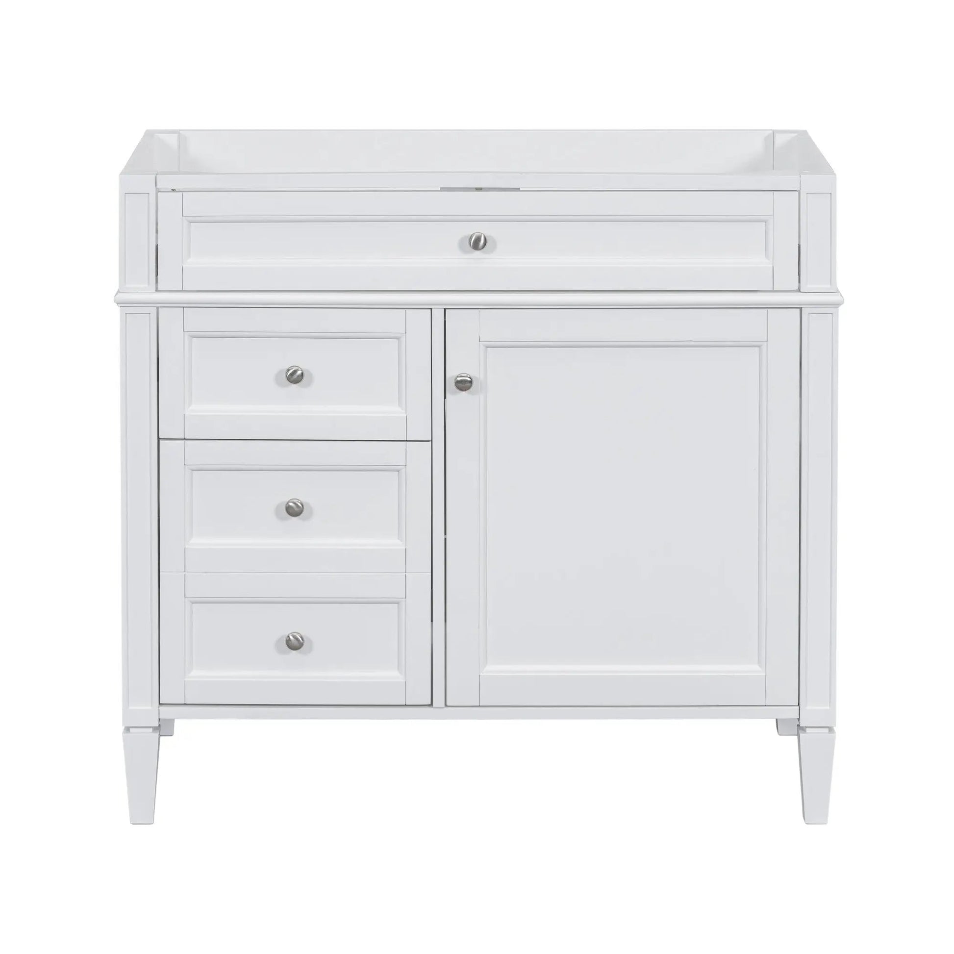 White bathroom vanity base with 2 drawers and tip-out drawer and storage cabinet by Unique Piece Furniture on Tampa Home & Garden Store