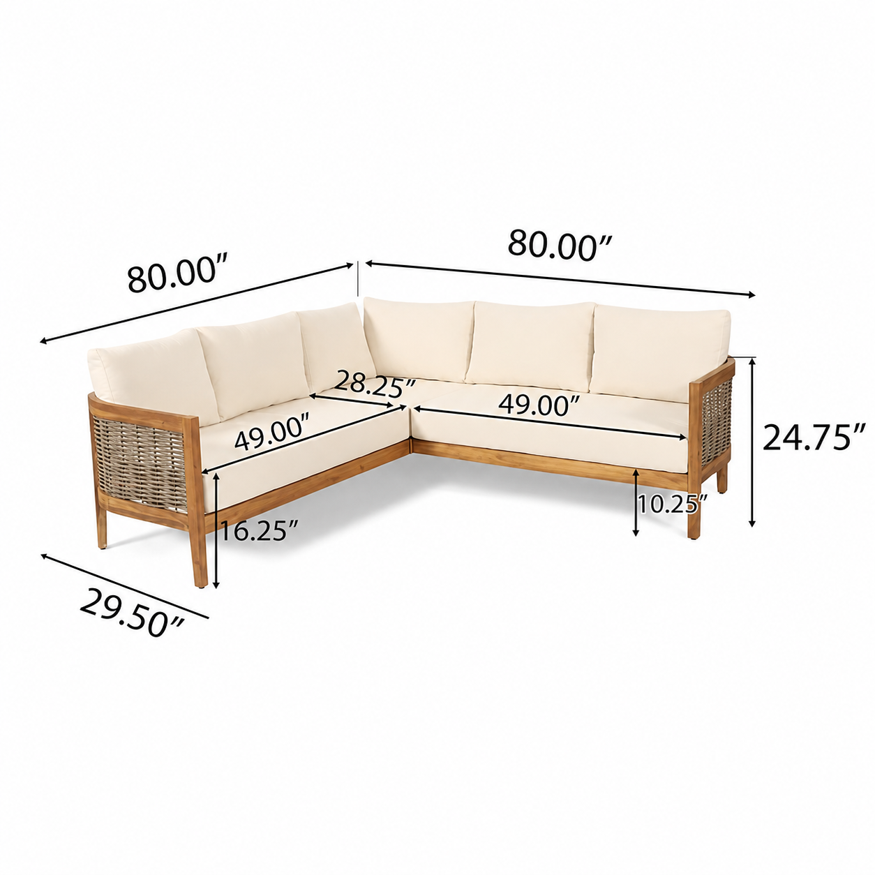 5-Seater outdoor patio sofa set by HouseOfZazla with beige cushions and wood frame on Tampa Home & Garden Store