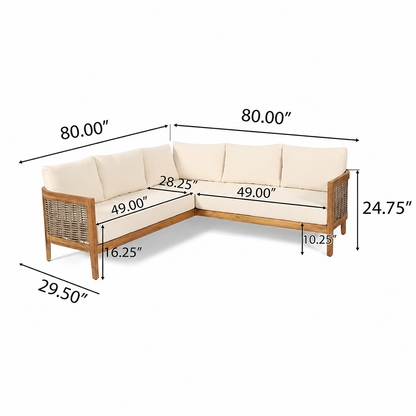5-Seater outdoor patio sofa set by HouseOfZazla with beige cushions and wood frame on Tampa Home & Garden Store