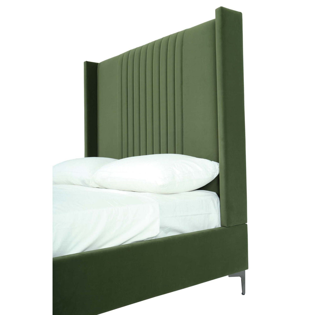 Promenade bed with olive green upholstered headboard and slats by HouseOfZazla on Tampa Home & Garden Store