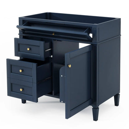 Bathroom vanity base with 2 drawers and a tip-out drawer in navy by Unique Piece Furniture on Tampa Home & Garden Store