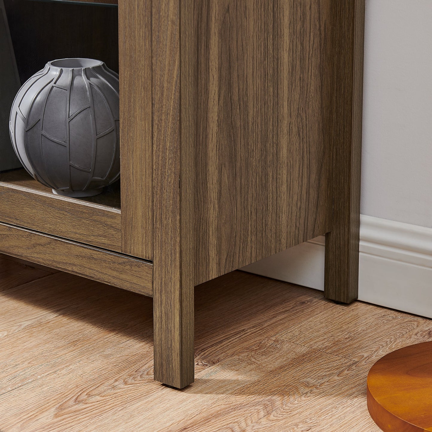 High Arched Storage Cabinet with Lamp dark wood veneer two-drawer gray ceramic lamp HouseOfZazla on Tampa Home & Garden Store