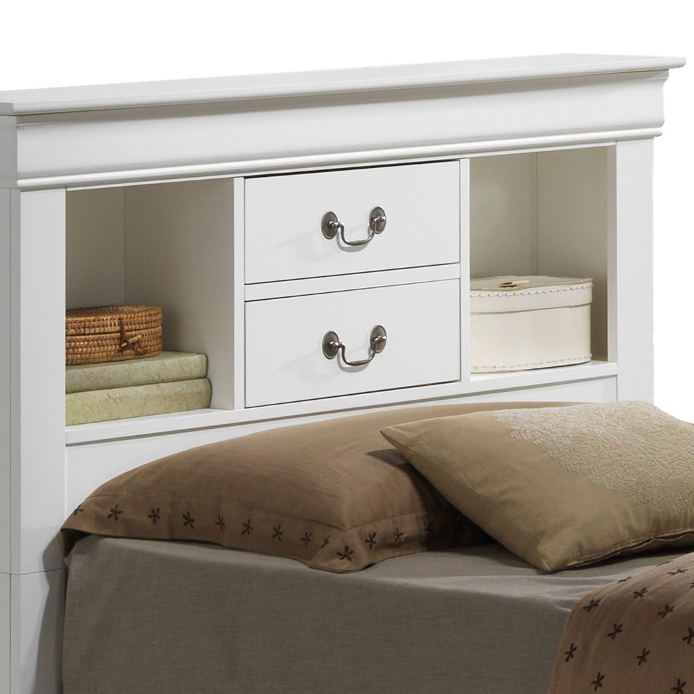 Traditional Style Bookcase Storage Bed in white with two drawers and side cubbies HouseOfZazla on Tampa Home & Garden Store