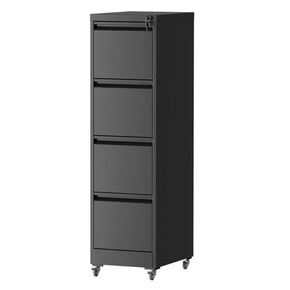 HouseOfZazla metal vertical filing cabinet with locking drawers and wheels, black on Tampa Home & Garden Store