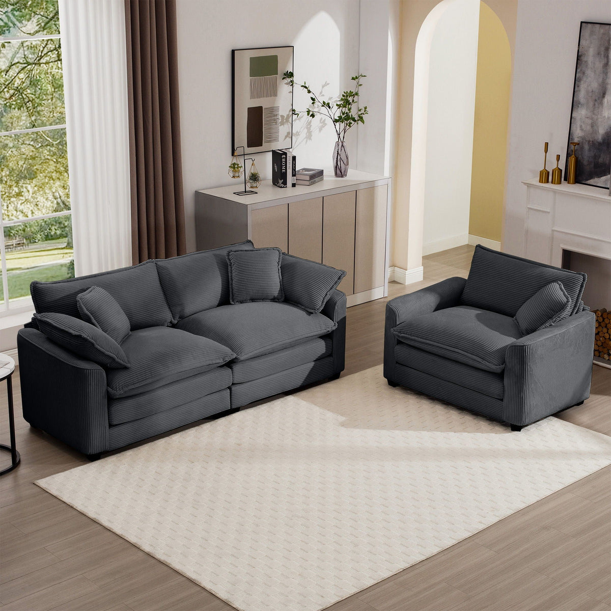 Elegant 3-piece sectional sofa set in dark gray fabric with deep seats by HouseOfZazla on Tampa Home & Garden Store