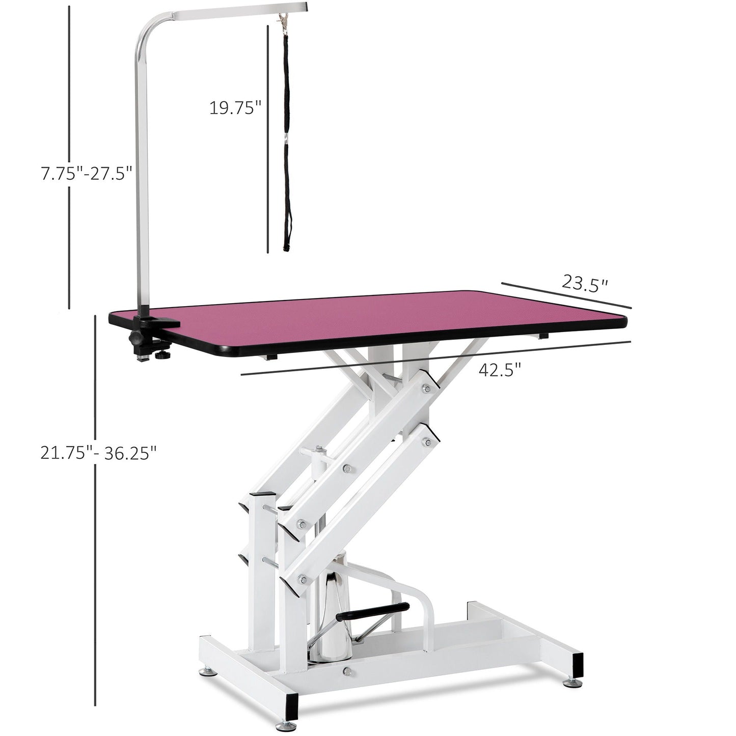 Hydraulic pet grooming table with pink top, chrome frame, adjustable height HouseOfZazla on Tampa Home & Garden Store