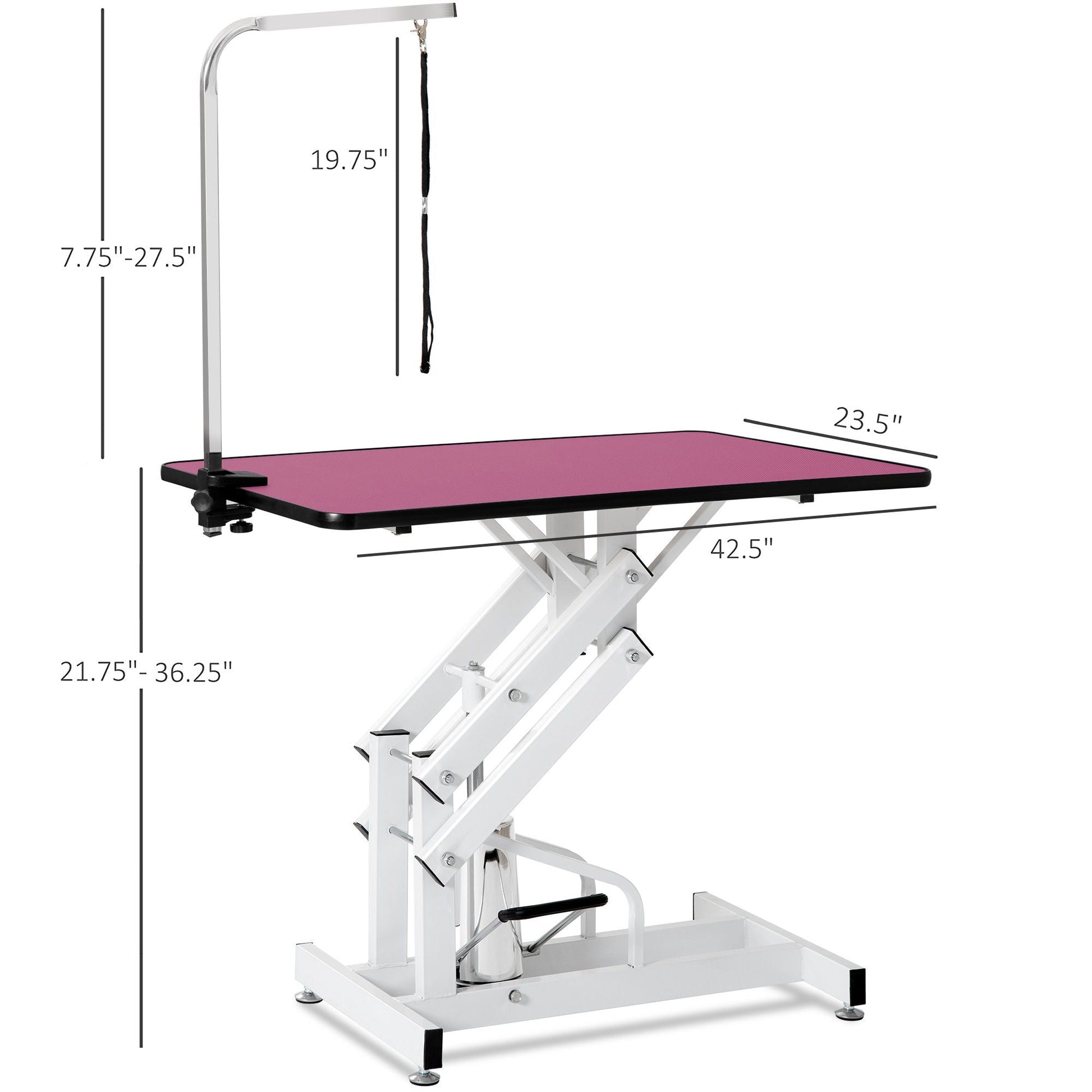 Hydraulic pet grooming table with pink top, chrome frame, adjustable height HouseOfZazla on Tampa Home & Garden Store