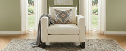 HouseOfZazla Modern Accent Chair with cream upholstery and dark rubberwood legs on Tampa Home & Garden Store