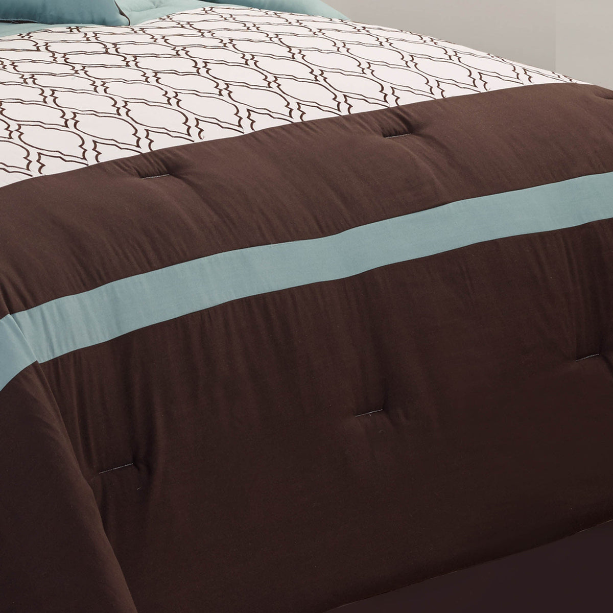 Tolbert 8 Pc Teal & Brown Geometric Embroidered Comforter Set; teal brown geometric on Tampa Home & Garden Store