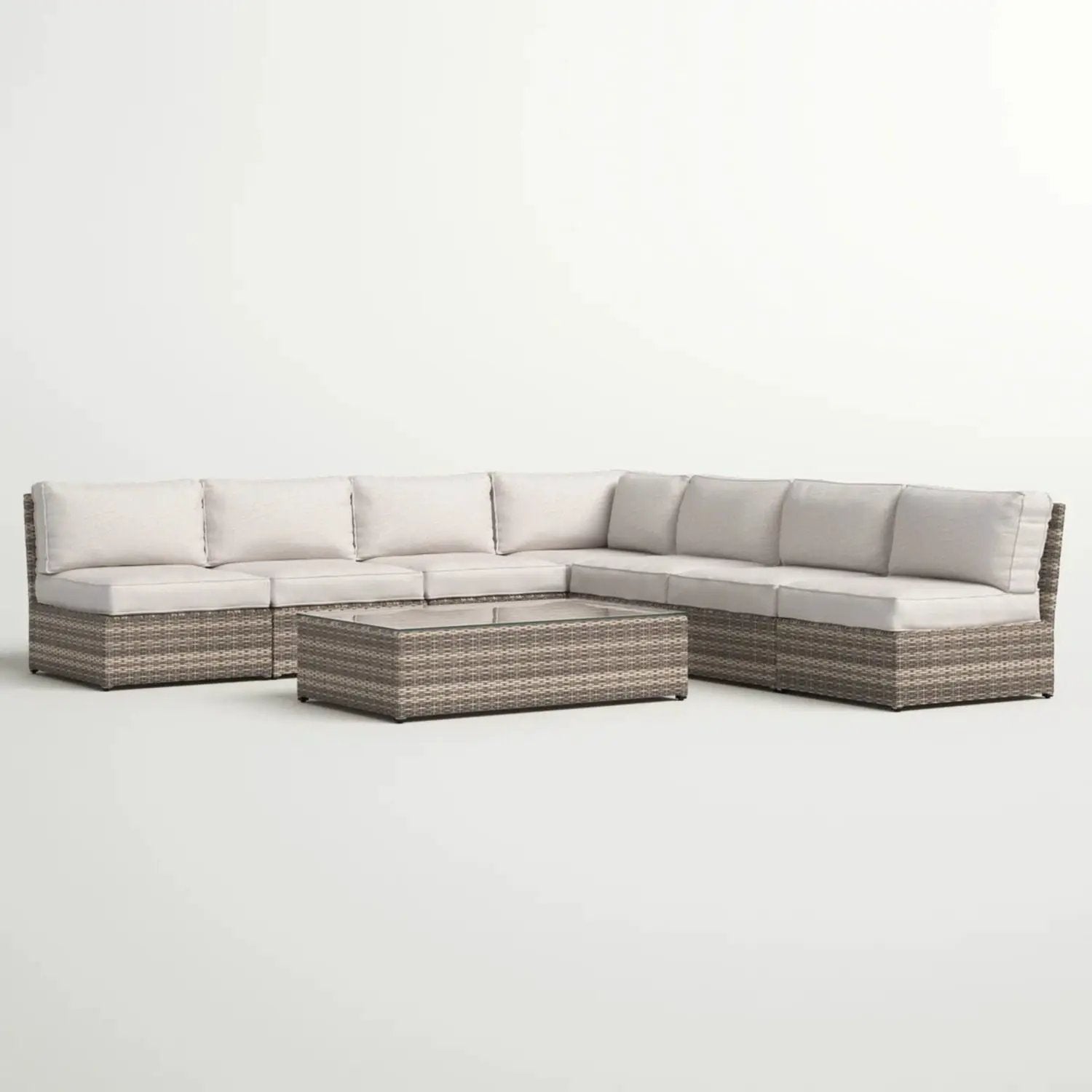 2-piece patio rattan sectional with cream cushions and coffee table Unique Piece Furniture on Tampa Home & Garden Store