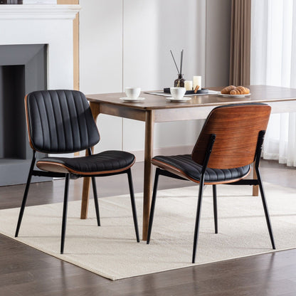 Dining chairs set of 2 with walnut bentwood back and black upholstered seats, metal legs on Tampa Home & Garden Store