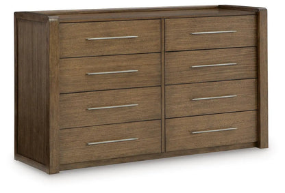 Marxmore dresser by Unique Piece Furniture, 8-drawer warm brown wood with silver bar pulls on Tampa Home & Garden Store