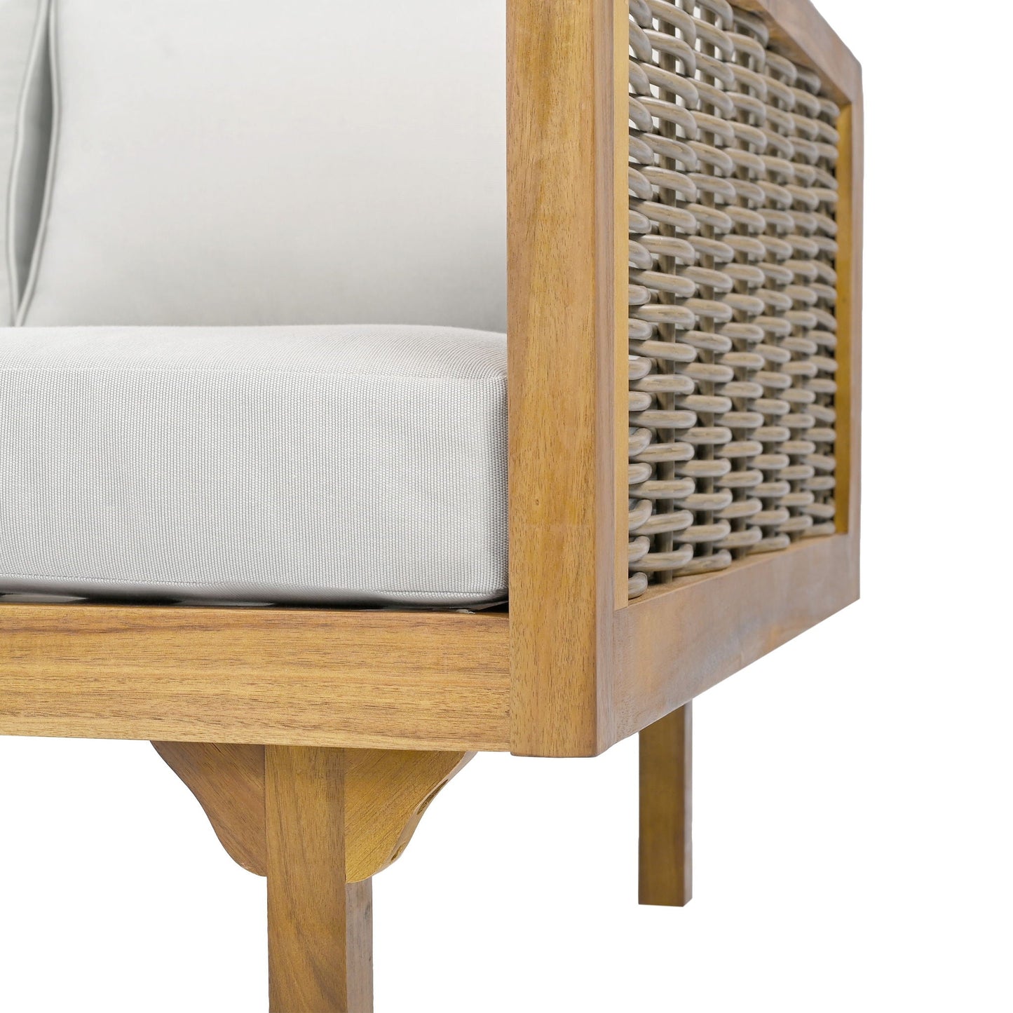 Claremont 3 Seater Daybed with teak frame and woven rattan sides, gray cushions on Tampa Home & Garden Store