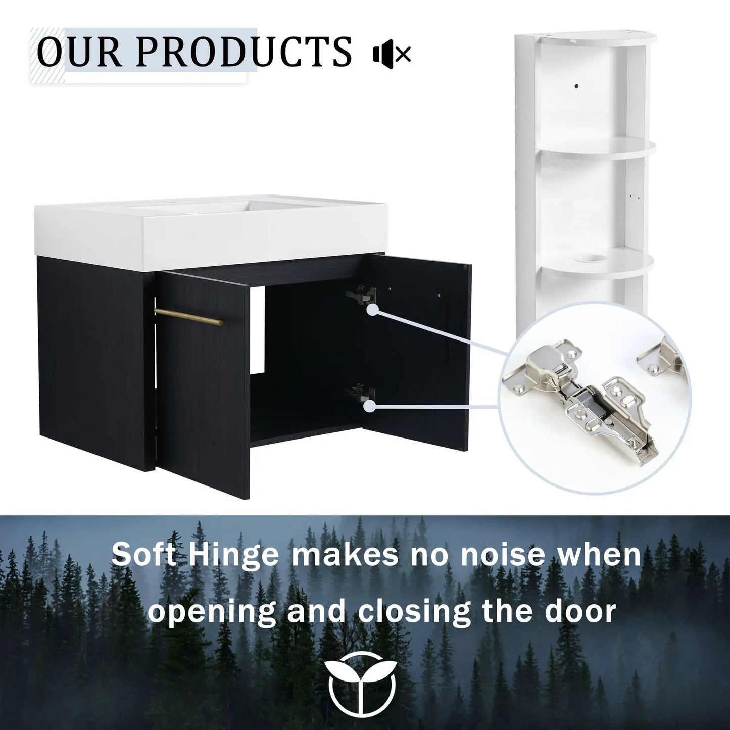 Modern Wall Mounted Vanity Resin Sink and Rack