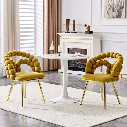 Puffy Bubble Ball-Chain Dining Chair Sets in mustard yellow with gold legs by HouseOfZazla on Tampa Home & Garden Store