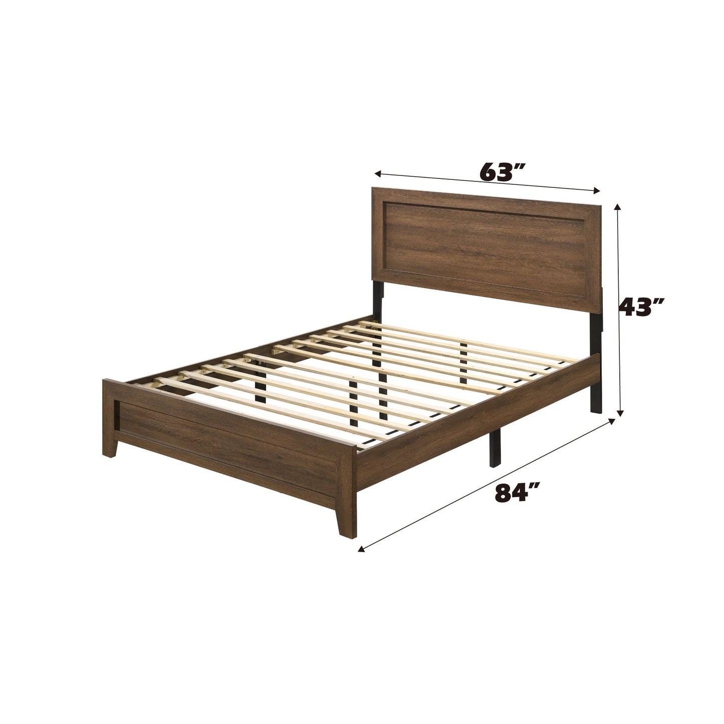 Miquell Panel Bed wood finish with panel headboard and slatted base, 63x84 in on Tampa Home & Garden Store