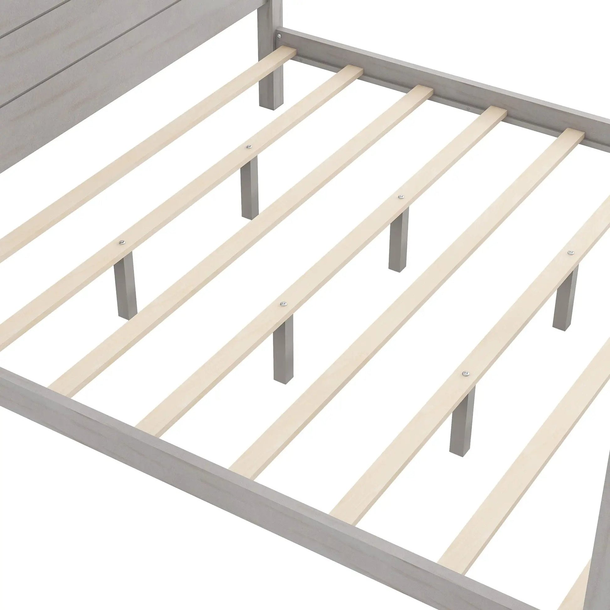 Canopy bed with headboard and natural wood slats in a gray metal frame by Unique Piece Furniture on Tampa Home & Garden Store