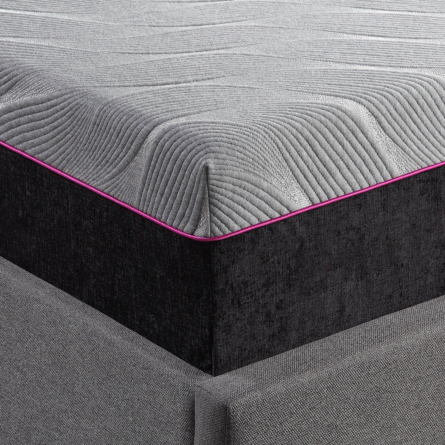 11-inch Renew Cooling Latex Foam Mattress by HouseOfZazla; grey quilted cover with purple piping on Tampa Home & Garden Store