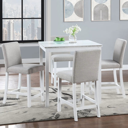 5 Piece Dining Set square white table with 4 gray upholstered chairs Unique Piece Furniture on Tampa Home & Garden Store