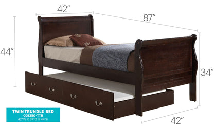 HouseOfZazla Elegant trundle bed in dark brown wood with built-in storage drawers, twin on Tampa Home & Garden Store