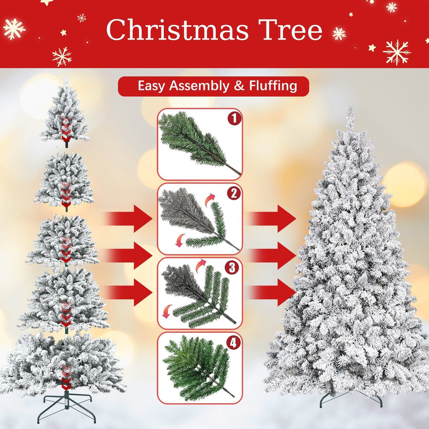 4FT Flocked Christmas Tree with Pine Cones and Snowy PVC Design for easy assembly on Tampa Home & Garden Store