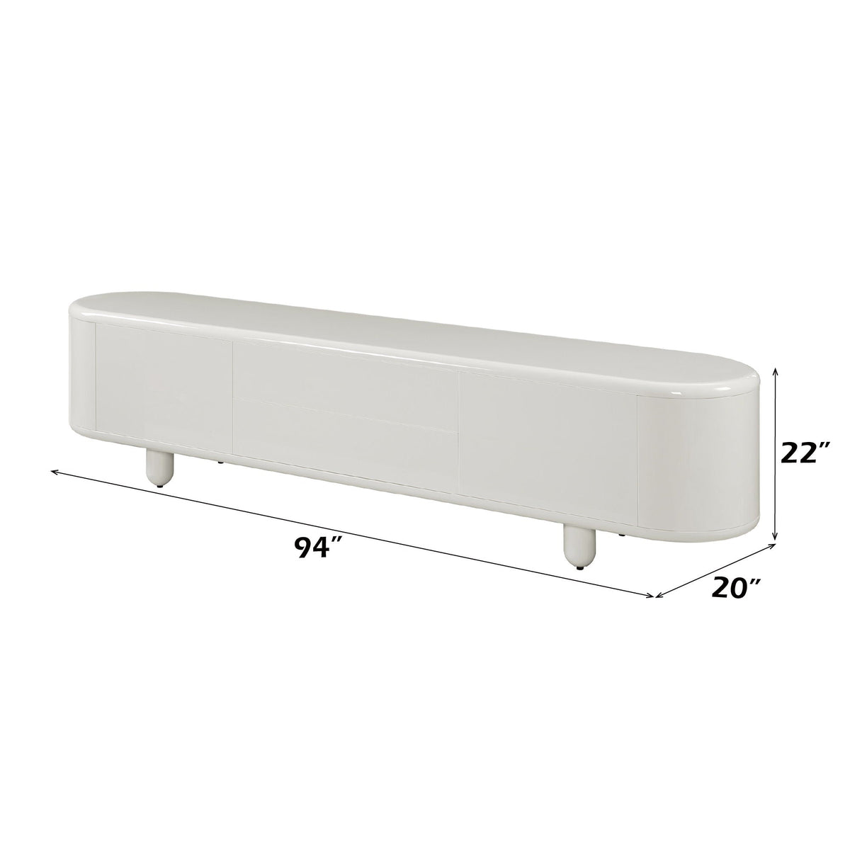 Gloss white TV stand with self-closing drawers, 94-inch wide, HouseOfZazla on Tampa Home & Garden Store