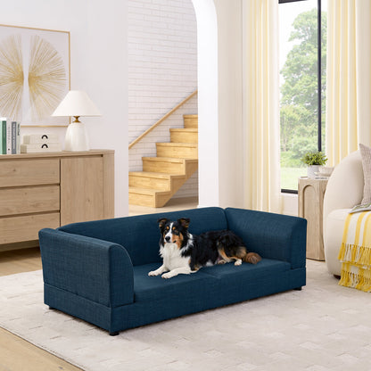 Comfortable blue oversized pet sofa for medium and large dogs with a dog on Tampa Home & Garden Store